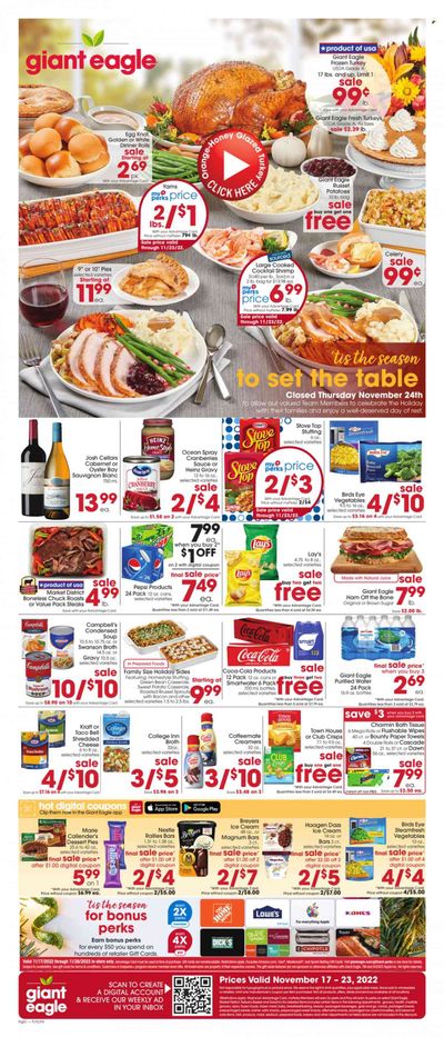 Giant Eagle (OH, PA) Weekly Ad Flyer Specials November 17 to November 23, 2022