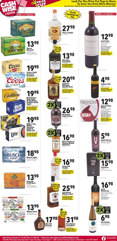 Cash Wise Liquor Only (MN) Weekly Ad Flyer Specials November 13 to November 26, 2022
