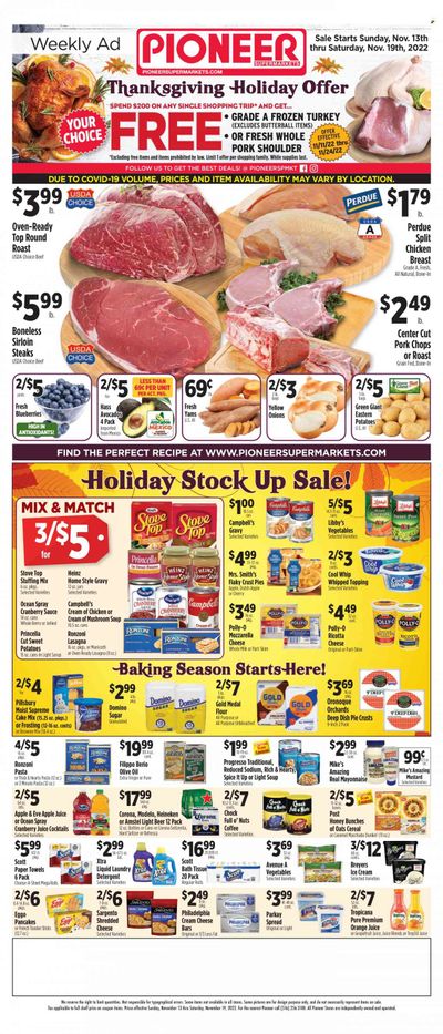 Pioneer Supermarkets (NJ, NY) Weekly Ad Flyer Specials November 13 to November 19, 2022