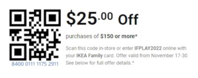IKEA Canada Black Friday Coupon Discount Deal: $25 off $150 (IKEA Family Members)