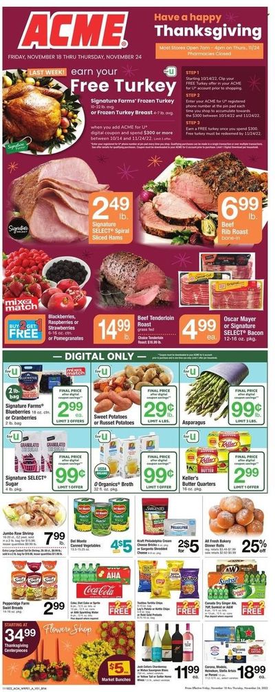 ACME (DE, NJ, NY, PA) Weekly Ad Flyer Specials November 18 to November 24, 2022