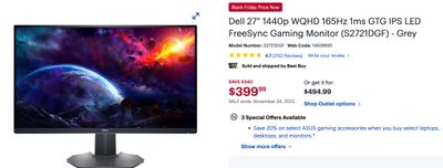 Dell 27 Gaming Monitor at Best Buy Canada or Dell.ca: $399.99 *HOT *