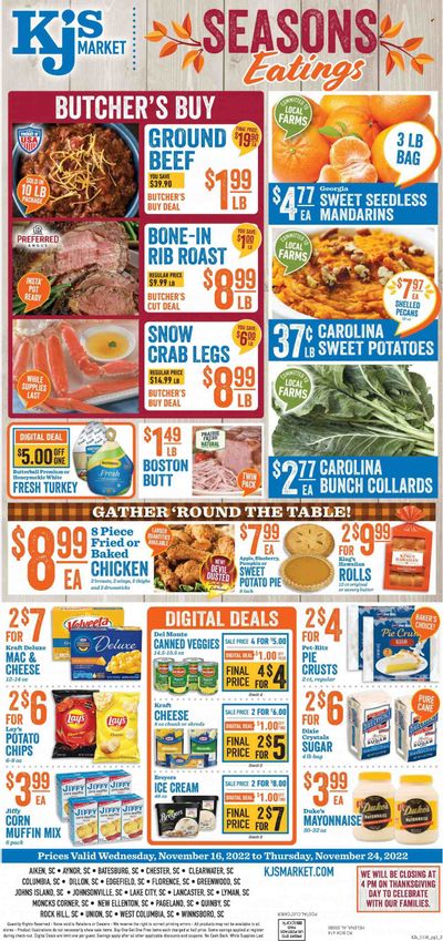 KJ´s Market (GA, SC) Weekly Ad Flyer Specials November 16 to November 24, 2022