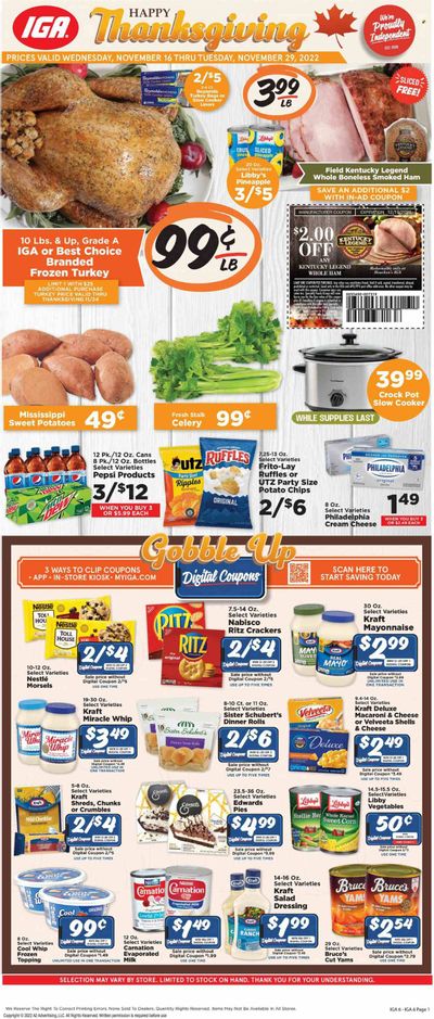 IGA (TN) Weekly Ad Flyer Specials November 16 to November 29, 2022