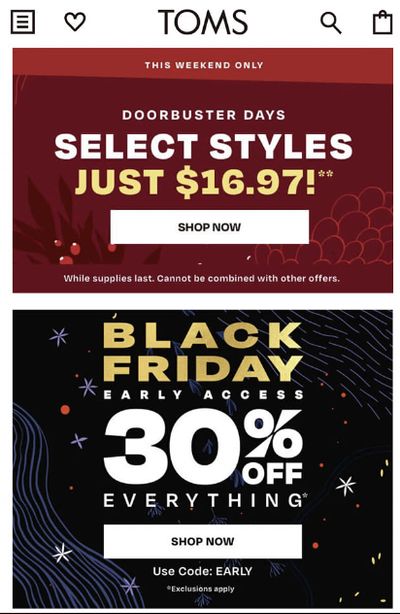 TOMS Canada Early Black Friday Deals: Select Styles $16.97 + 30% Off Everything This Weekend Only