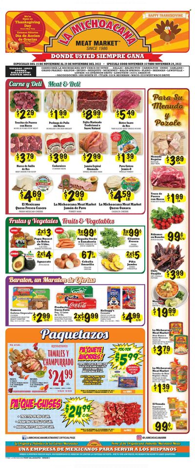 La Michoacana Meat Market (TX) Weekly Ad Flyer Specials November 16 to November 29, 2022