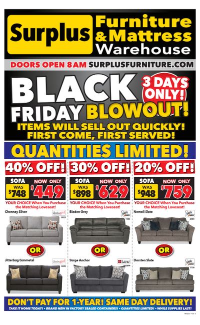 Surplus Furniture & Mattress Warehouse Black Friday (Peterborough) Flyer November 21 to 27