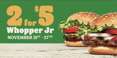 Burger King Canada Black Friday Promotion Deal: Whopper Jr. 2 for $5