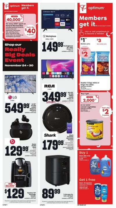 Loblaws Ontario Black Friday Flyer: Get 40,000 PC Optimum Points For Every $100 Spent on General Merchandise!