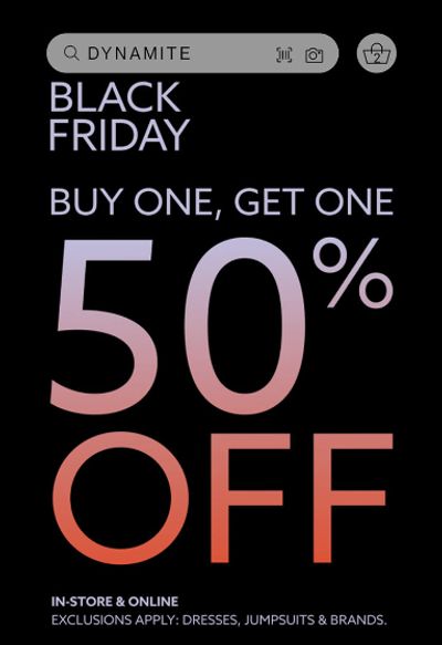 Dynamite Canada Black Friday Sale: Buy One Get One 50% Off Almost Everything