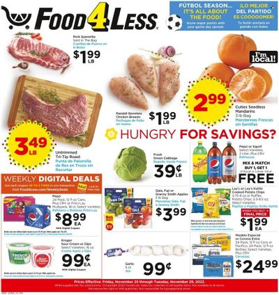 Food 4 Less (CA) Weekly Ad Flyer Specials November 25 to November 29, 2022