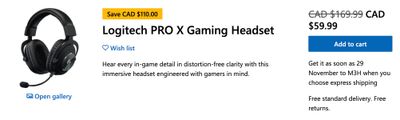 Microsoft.ca Canada: Logitech PRO X Gaming Headset $59.99 Reg. $169.99