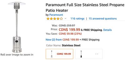 Amazon Canada Deals: Save 23% on Paramount Full Size Patio Heater + More Deals