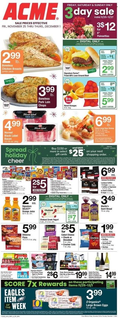 ACME (DE, NJ, NY, PA) Weekly Ad Flyer Specials November 25 to December 1, 2022