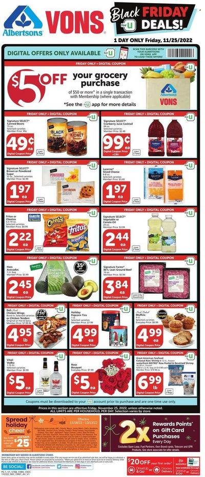 Vons (CA) Weekly Ad Flyer Specials November 25 to November 29, 2022