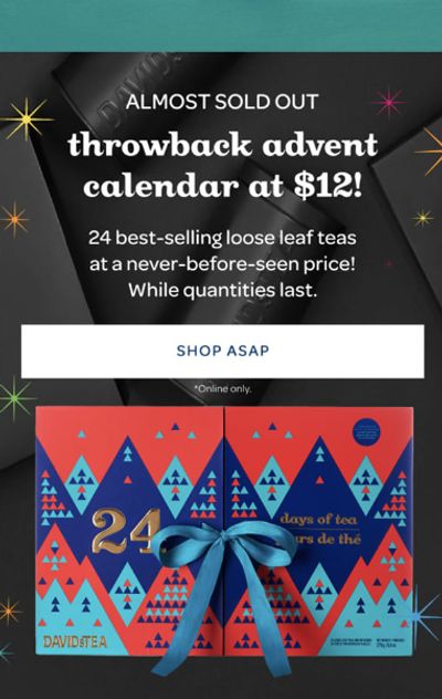 DAVIDsTEA Canada Cyber Weekend Sale: Throwback Advent Calendar $12 + Items up to 70% Off + An Extra 20% Off