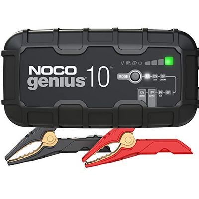 NOCO GENIUS10, 10-Amp Fully-Automatic Smart Charger, 6V and 12V Battery Charger, Battery Maintainer, Trickle Charger, and Battery Desulfator with Temperature Compensation $107.19 (Reg $159.99)