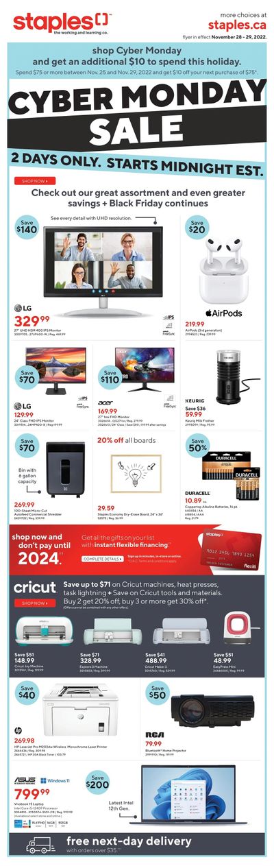 Staples Cyber Monday Flyer November 28 and 29