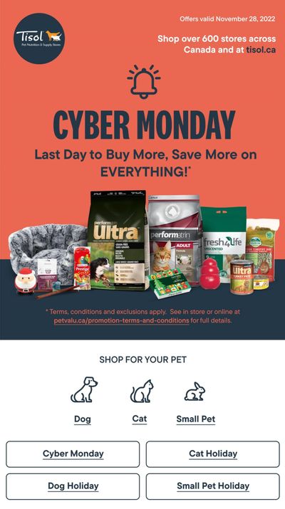 Tisol Pet Nutrition & Supply Stores Cyber Monday Flyer November 28