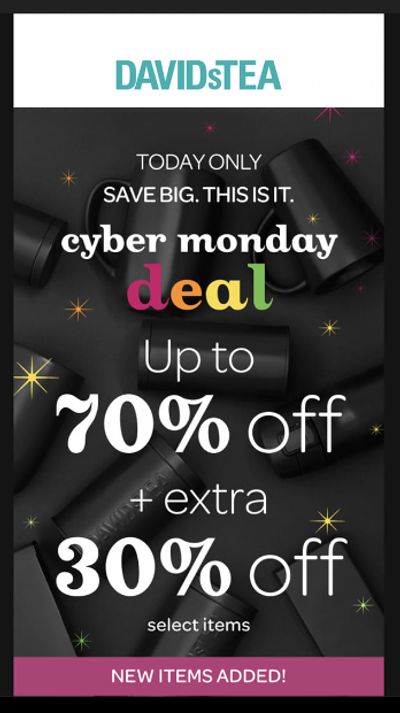 DAVIDsTEA Canada Cyber Monday Sale: Up To 70% Off Select Products + Save An Additional 30%! (New Products Added)