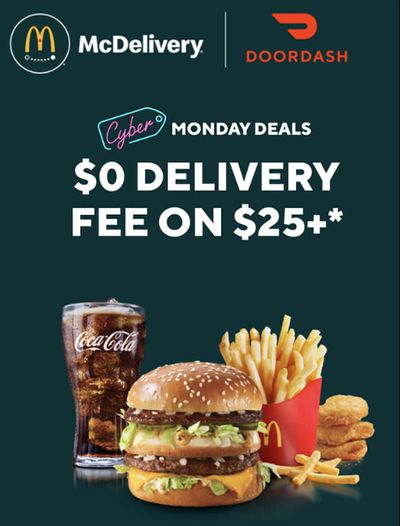 McDonalds Canada DoorDash Offers: Free Delivery On Orders Of $25 Today Only