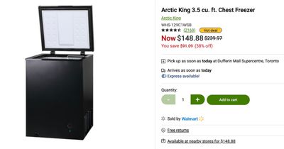 Walmart Canada: Arctic King 3.5 cu. ft. Chest Freezer $148.88 Reg. $239.97