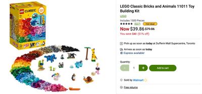 Walmart.ca Canada: LEGO Classic Bricks and Animals 11011 Toy Building Kit $39.86 Reg. $79.86