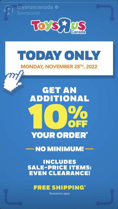 Toys R Us Canada Cyber Monday Deals: Get An Extra 10% Off Your Order Plus Free Shipping