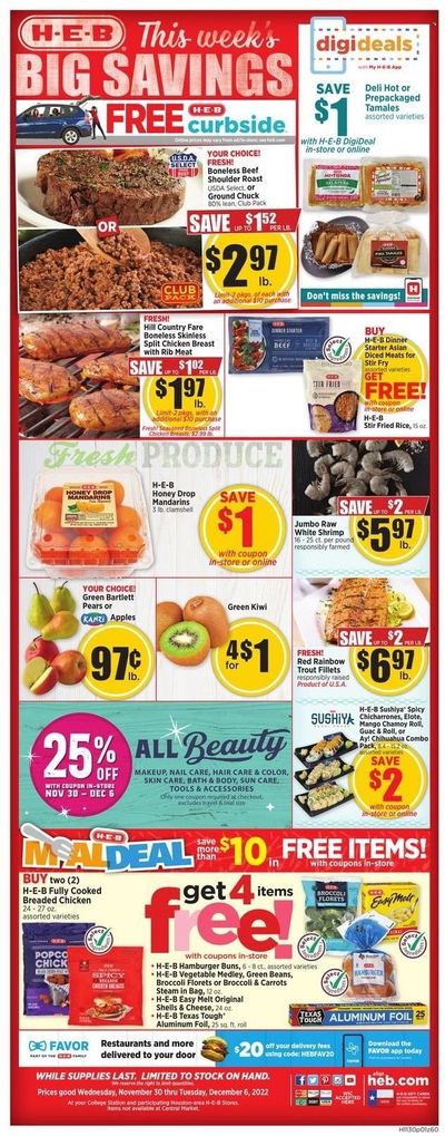 H-E-B (TX) Weekly Ad Flyer Specials November 30 to December 6, 2022
