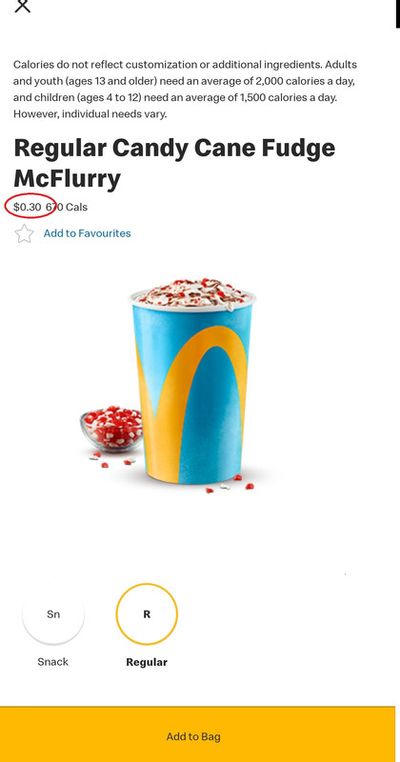 McDonalds Canada: Hot Fudge Candy Cane Mcflurry $0.30