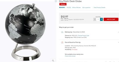 Staples.ca Canada: Gry Mattr Desk Globe $12.97 Reg. $49.9