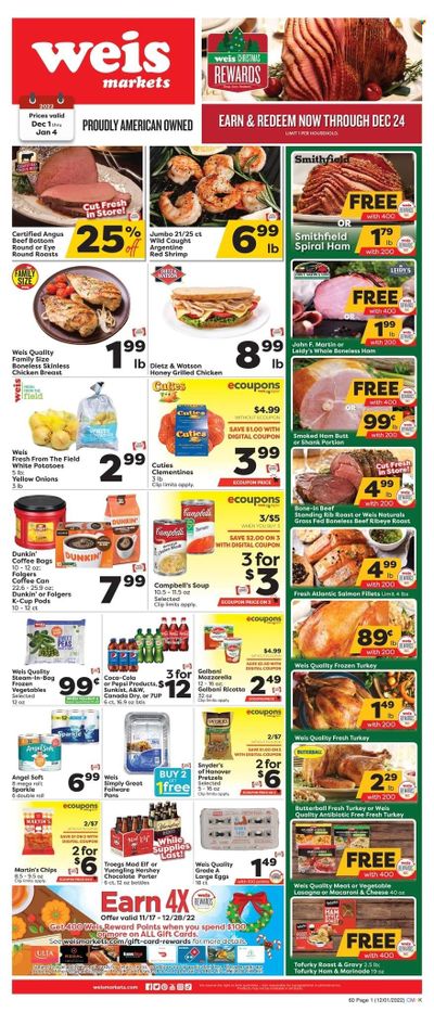 Weis (MD, NY, PA) Weekly Ad Flyer Specials December 1 to December 4, 2022