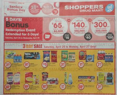 Shoppers Drug Mart Canada 5 Day Bonus Redemption April 25th – 29th