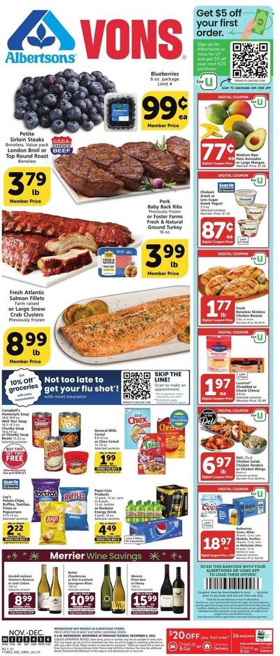 Vons (CA) Weekly Ad Flyer Specials November 30 to December 6, 2022