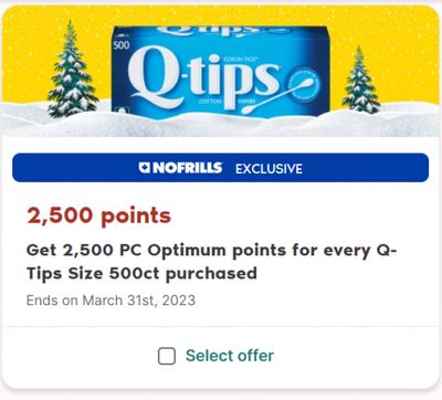 No Frills Hauliday Offer Day 3: Get 2,500 PC Optimum Points for Every 500 Count Q-Tips Purchased