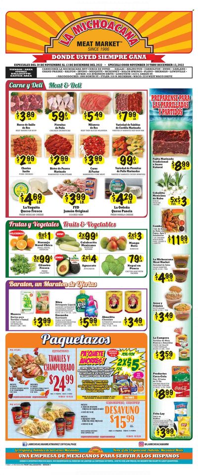La Michoacana Meat Market (TX) Weekly Ad Flyer Specials November 30 to December 13, 2022