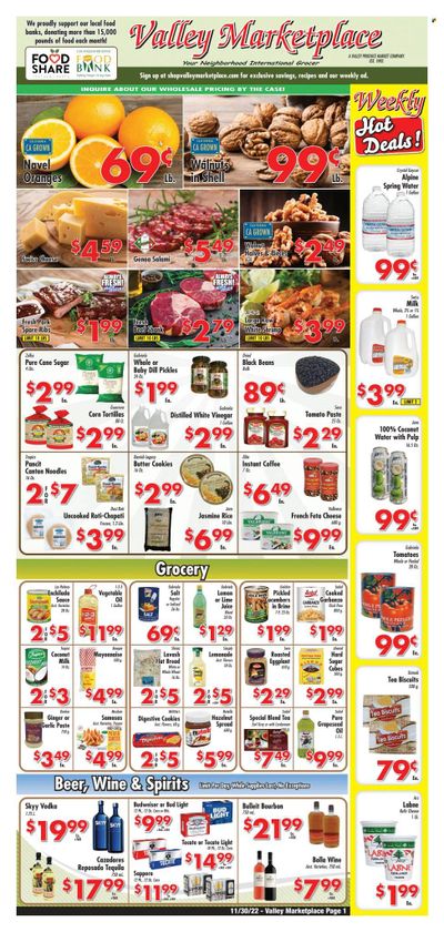 Valley Marketplace (CA) Weekly Ad Flyer Specials November 30 to December 6, 2022