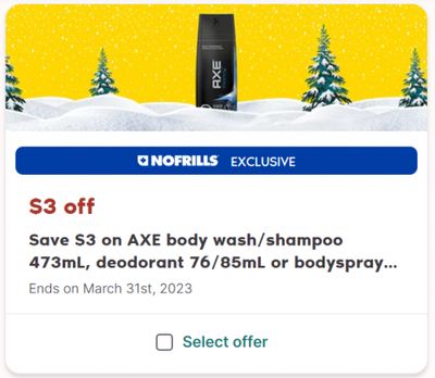 No Frills Canada Hauliday Offer Day 4: Save $3 on Axe Products Loadable Coupon