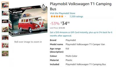 Amazon.ca: Playmobil Volkswagen T1 Camping Bus $34.99 (Was $74.99, Save $53%)