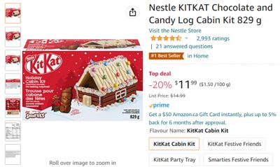 Amazon.ca: Nestle KitKat Chocolate and Candy Log Cabin Kit $11.99 (Regular $14.99, Save 20%)