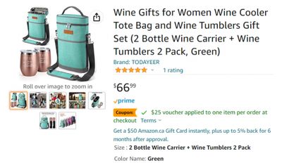 Amazon.ca: Wine Cooler Tote Bag and Tumblers $41.99 After $25 Coupon (Regular $69.99)
