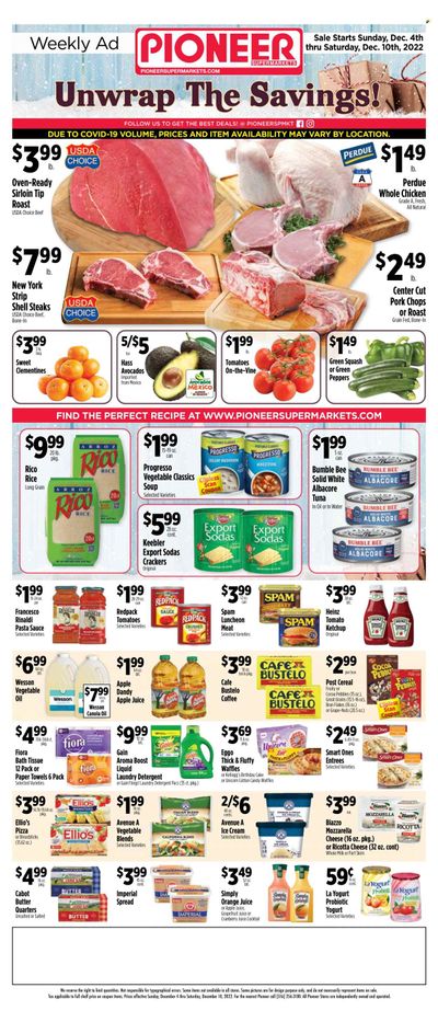Pioneer Supermarkets (NJ, NY) Weekly Ad Flyer Specials December 4 to December 10, 2022