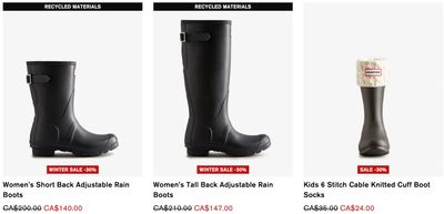 Hunter Boots Canada Winter Sale: Save Up to 40% OFF Many Styles Including Boots, Outerwear & Accessories