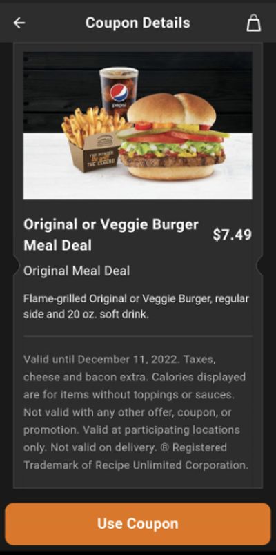 Harvey’s Canada Coupons: Original or Veggie Burger Meal Deal $7.49
