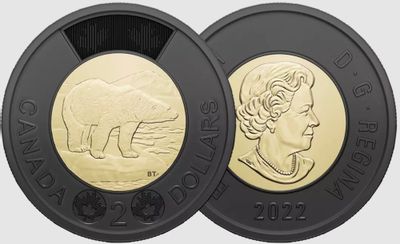New $2 Toonie Coin with Black Ring Honouring Queen Elizabeth II at Royal Canadian Mint