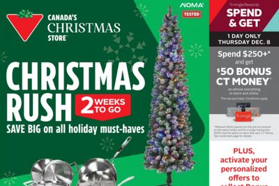 Canadian Tire Triangle Rewards Offers: Get $50 Bonus CT Money When You Spend $250 (December 8th Only)