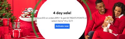 PetSmart Canada: Save $10 on Orders of $99 or More +5x Treat Points on Select Items Until December 11th