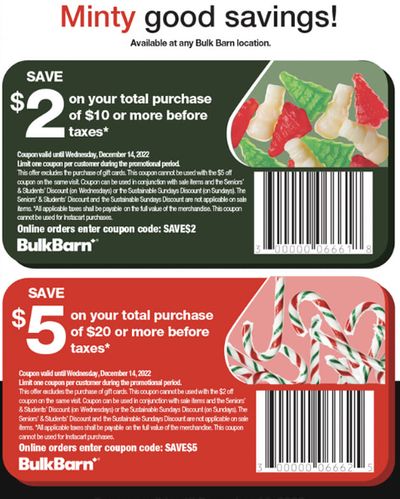 Bulk Barn Canada Coupons: Save $2 When You Spend $10, or $5 When You Spend $20 In-Store or Online Until December 14th