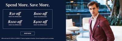 Harry Rosen Canada Spend More Save More: Save up to $400 off Your Purchase