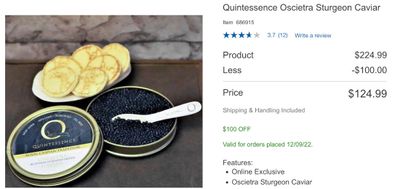 Costco.ca Canada: Quintessence Oscietra Sturgeon Caviar $124.99 Reg. $224.99